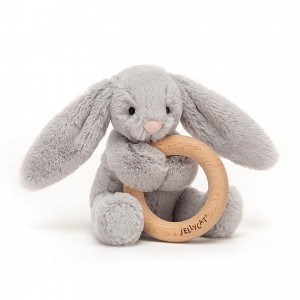 Jellycat Bashful Silver Bunny Wooden Ring Toy 13 CM X 9 CM | QC9310574