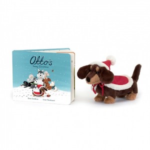 Jellycat Otto's Snowy Christmas Book & Winter Warmer Otto Sausage Dog | QV1529408