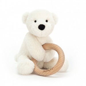 Jellycat Shooshu Perry Polar Bear Wooden Ring Toy 14 CM | QG8674259