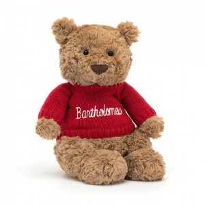 MEDIUM Jellycat Bartholomew Bear with Personalised Red Jumper 28 CM X 12 CM | RW8167039