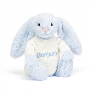 MEDIUM Jellycat Bashful Blue Bunny with Personalised Cream Jumper 31 CM X 12 CM | OZ4016938