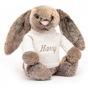 MEDIUM Jellycat Bashful Cottontail Bunny with Personalised Cream Jumper 31 CM X 12 CM | OI1478936