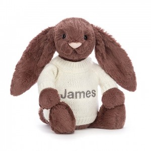 MEDIUM Jellycat Bashful Fudge Bunny with Personalised Cream Jumper 31 CM X 12 CM | KR8052973