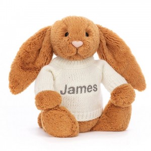 MEDIUM Jellycat Bashful Golden Bunny with Personalised Cream Jumper 31 CM X 12 CM | NT7219368