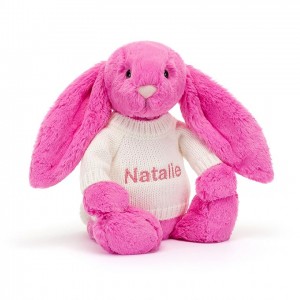 MEDIUM Jellycat Bashful Hot Pink Bunny with Personalised Cream Jumper 31 CM X 12 CM | BM5368927
