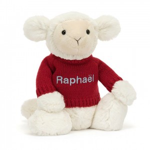 MEDIUM Jellycat Bashful Lamb with Personalied Red Jumper 31 CM X 12 CM | TM9752486