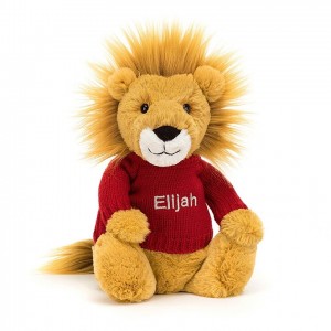 MEDIUM Jellycat Bashful Lion with Personalised Red Jumper 31 CM X 12 CM | ZX8601574