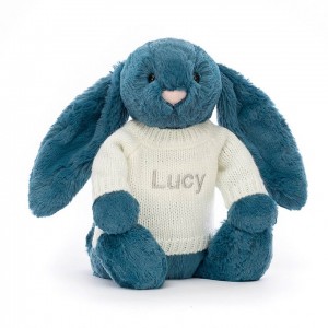 MEDIUM Jellycat Bashful Mineral Blue Bunny with Personalised Cream Jumper 31 CM X 12 CM | XZ2496531