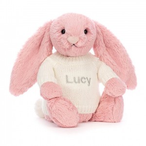 MEDIUM Jellycat Bashful Petal Bunny with Personalised Cream Jumper 31 CM X 12 CM | LZ1874093