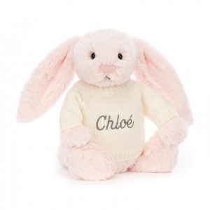 MEDIUM Jellycat Bashful Pink Bunny with Personalised Cream Jumper 31 CM X 12 CM | HV9821647