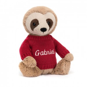MEDIUM Jellycat Bashful Sloth with Personalised Red Jumper 28 CM X 12 CM | AL2850436