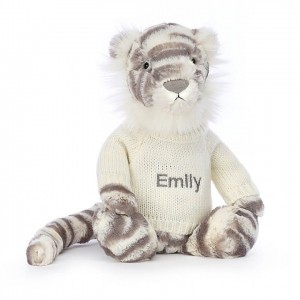 MEDIUM Jellycat Bashful Snow Tiger with Personalised Cream Jumper 31 CM X 12 CM | QI7065438