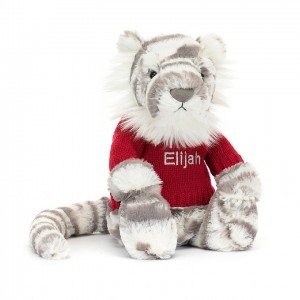 MEDIUM Jellycat Bashful Snow Tiger with Personalised Red Jumper 31 CM X 12 CM | WF1695072