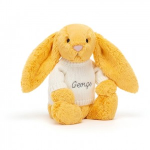 MEDIUM Jellycat Bashful Sunshine Bunny with Personalised Cream Jumper 31 CM X 12 CM | NF6185973