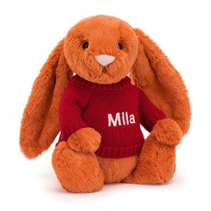 MEDIUM Jellycat Bashful Tangerine Bunny with Personalised Red Jumper 31 CM X 12 CM | TH2604975