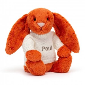 MEDIUM Jellycat Bashful Tangerine Bunny with Personalised Cream Jumper 31 CM X 12 CM | OM0726891