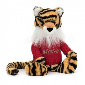 MEDIUM Jellycat Bashful Tiger with Personalised Red Jumper 31 CM X 12 CM | HR7842510