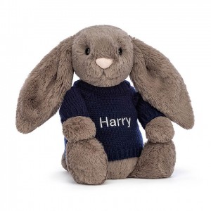 MEDIUM Jellycat Bashful Truffle Bunny with Personalised Navy Jumper 31 CM X 12 CM | ZQ1736850