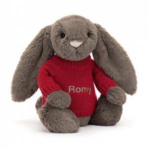 MEDIUM Jellycat Bashful Truffle Bunny with Personalised Red Jumper 31 CM X 12 CM | SC0836125