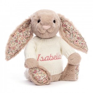 MEDIUM Jellycat Blossom Bea Beige Bunny with Personalised Cream Jumper 31 CM X 12 CM | YQ4870329