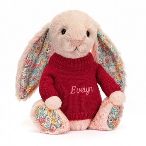MEDIUM Jellycat Blossom Blush Bunny with Personalised Red Jumper 31 CM X 12 CM | VI4012793