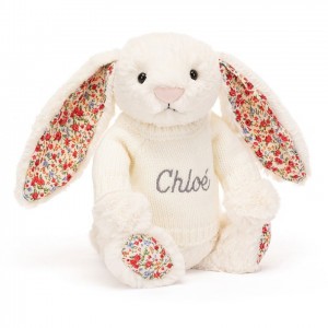 MEDIUM Jellycat Blossom Cream Bunny with Personalised Cream Jumper 31 CM X 12 CM | HN1725460