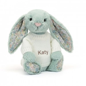 MEDIUM Jellycat Blossom Sage Bunny with Personalised Cream Jumper 31 CM X 12 CM | AB3164857