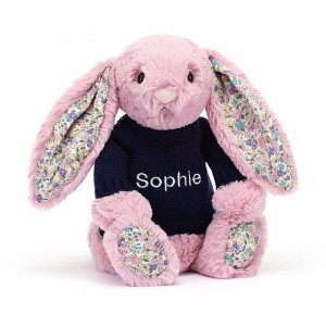 MEDIUM Jellycat Blossom Tulip Bunny with Personalised Navy Jumper 31 CM X 12 CM | KI8913642